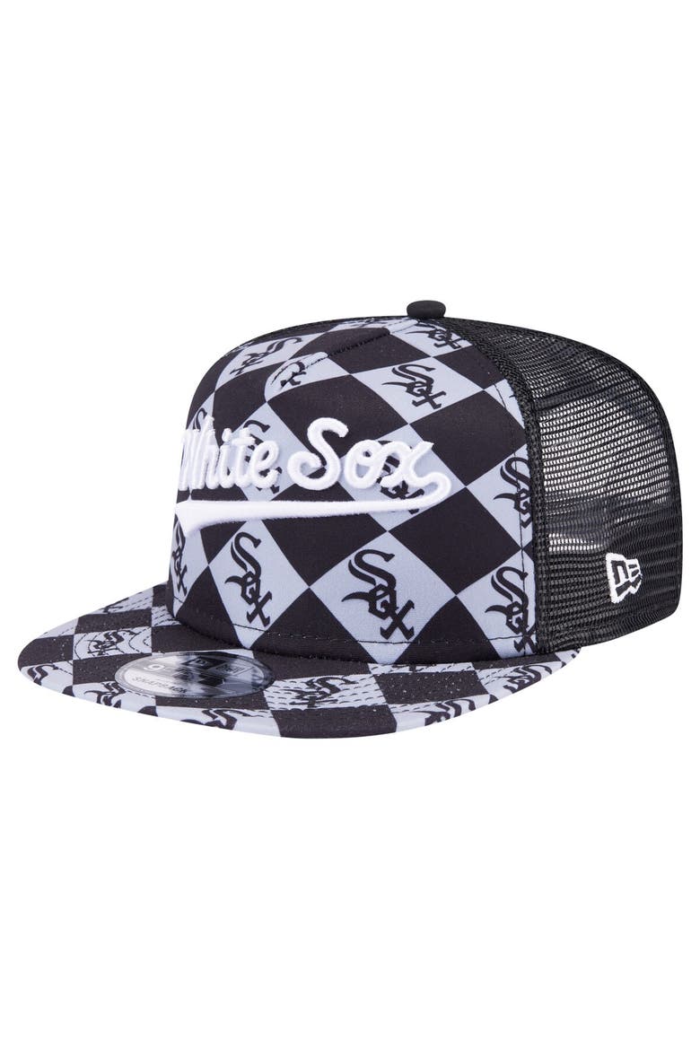 Men's New Era Black Chicago White Sox Seeing Diamonds A-Frame Trucker 9FIFTY Snapback Hat, Main, color, Black