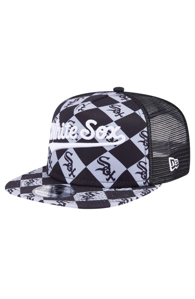 New Era Men's New Era Black Chicago White Sox Seeing Diamonds A-Frame Trucker 9FIFTY Snapback Hat, Main, color, Black