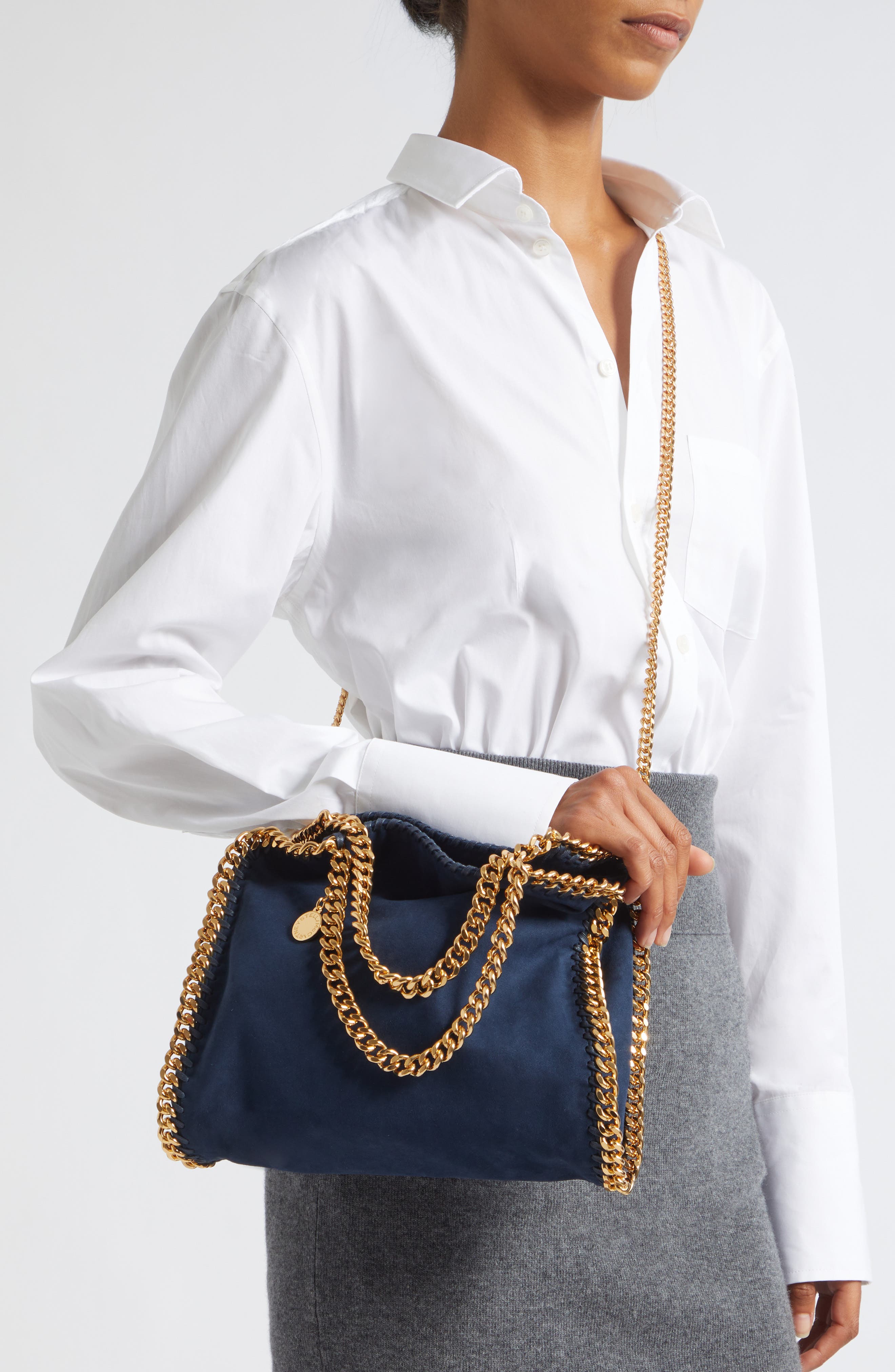 Mini Falabella Faux Suede Crossbody Bag, Alternate, color, NAVY