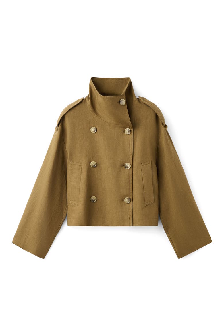 Funnel Neck Linen Jacket, Alternate, color, OLIVE GREEN