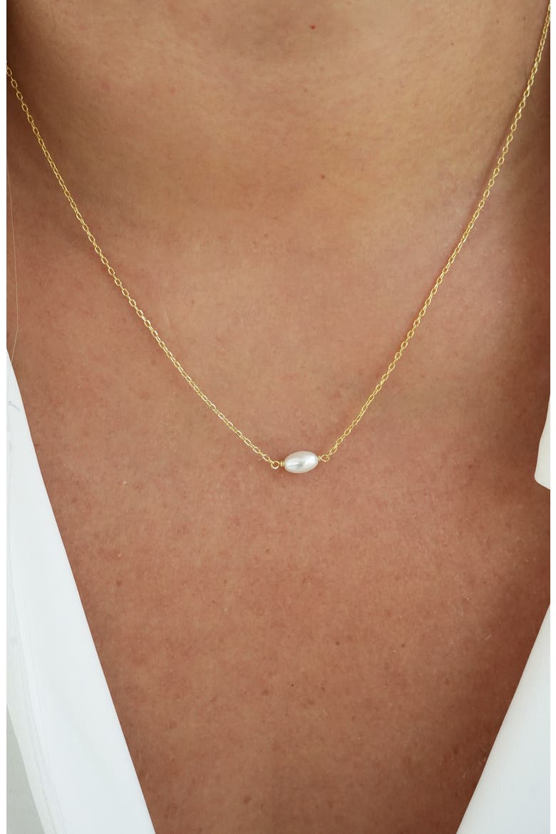 Faux Rice Pearl Pendant 18K Gold Plate Sterling Silver Necklace, Alternate, color, GOLD