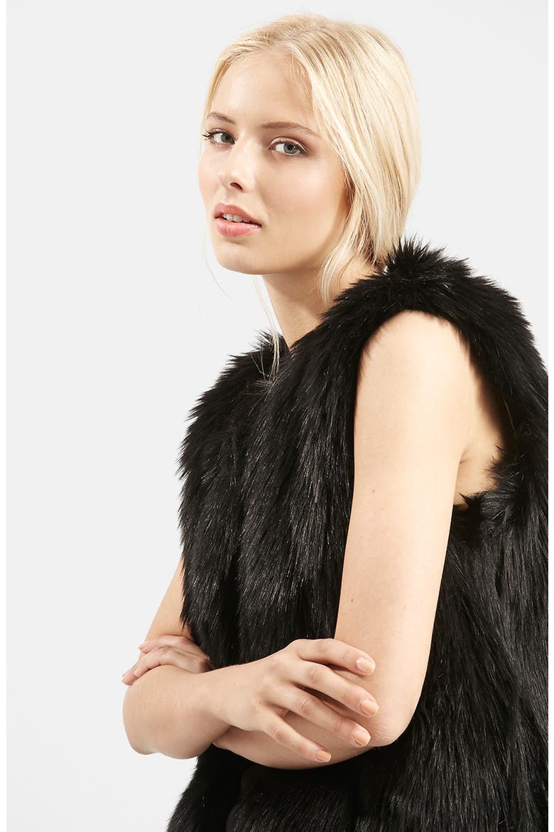 'Leah' Faux Fur Vest, Alternate, color, BLACK