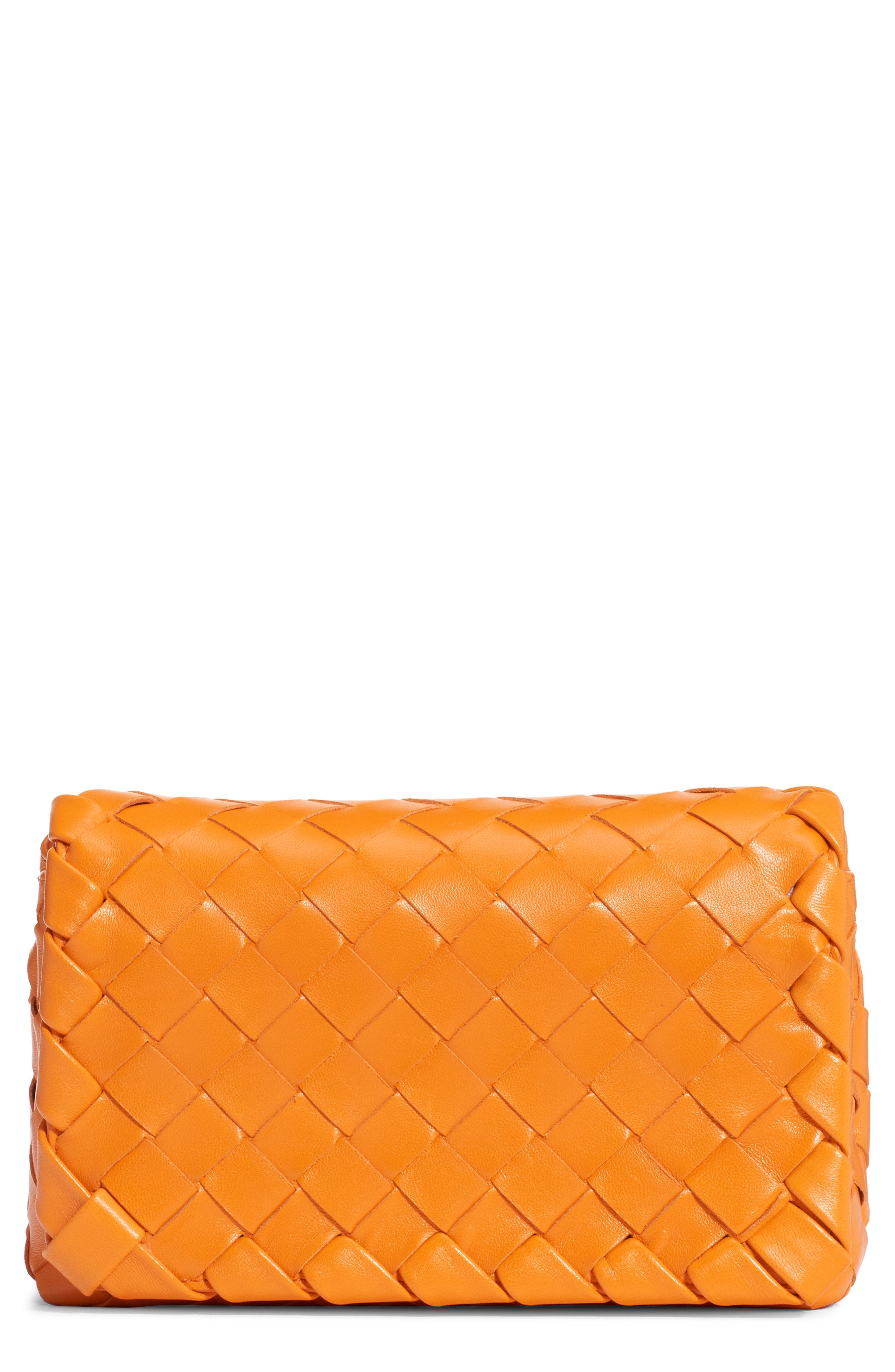 Mini Intrecciato Leather Crossbody Flap Bag, Main, color, LIGHT ORANGE