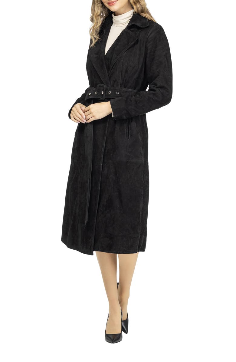 GORSKI Metis Suede Belted Trench Long Coat, Alternate, color, Black