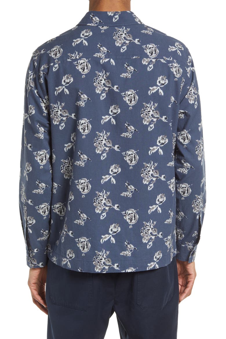 Ikat Floral Print Cotton Button-Up Shirt Jacket, Alternate, color, HEMATITE