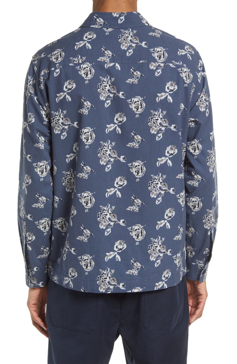 Vince Ikat Floral Print Cotton Button-Up Shirt Jacket, Alternate, color, Hematite