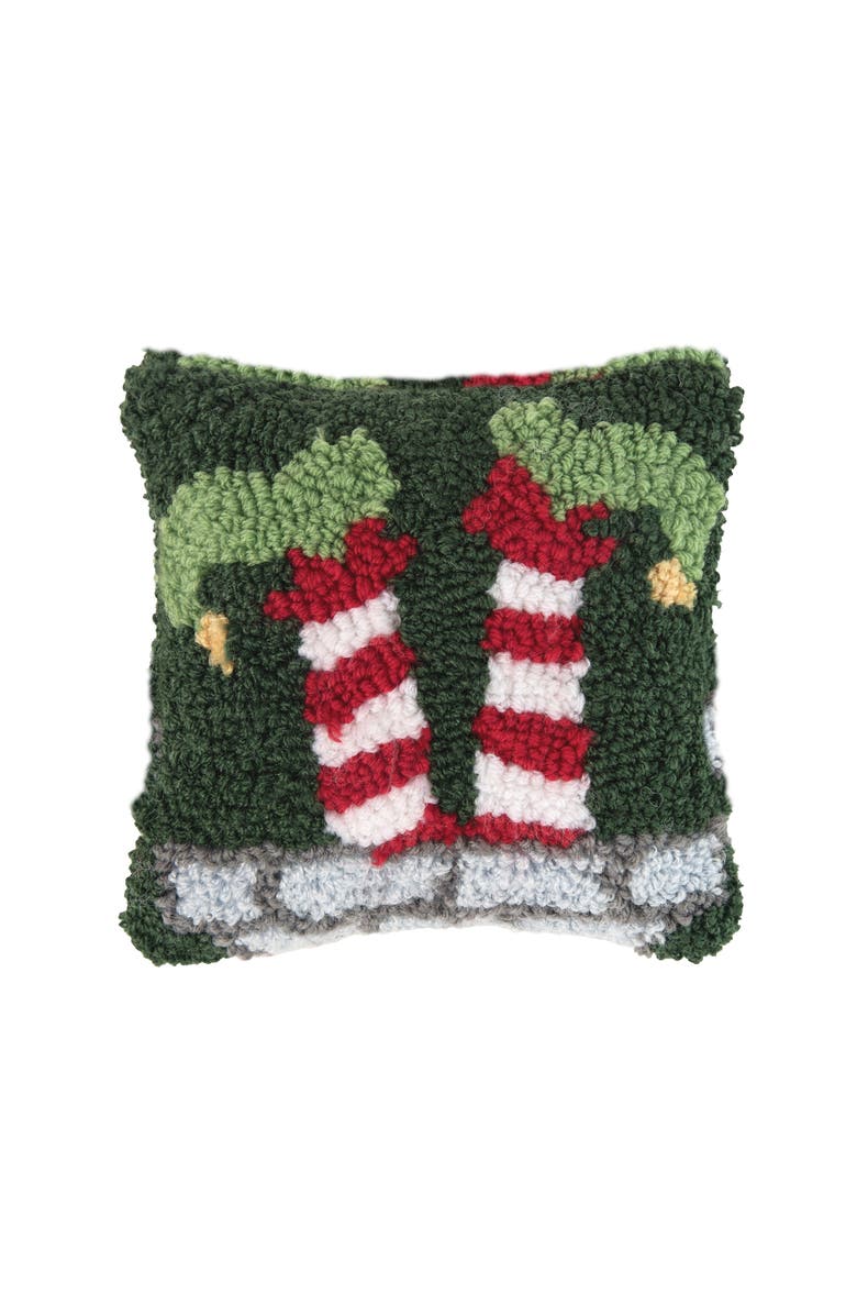 C&F Home Elf Legs in Chimney Hooked Small Petite Mini Christmas Accent Pillow 8" x 8", Main, color, Green
