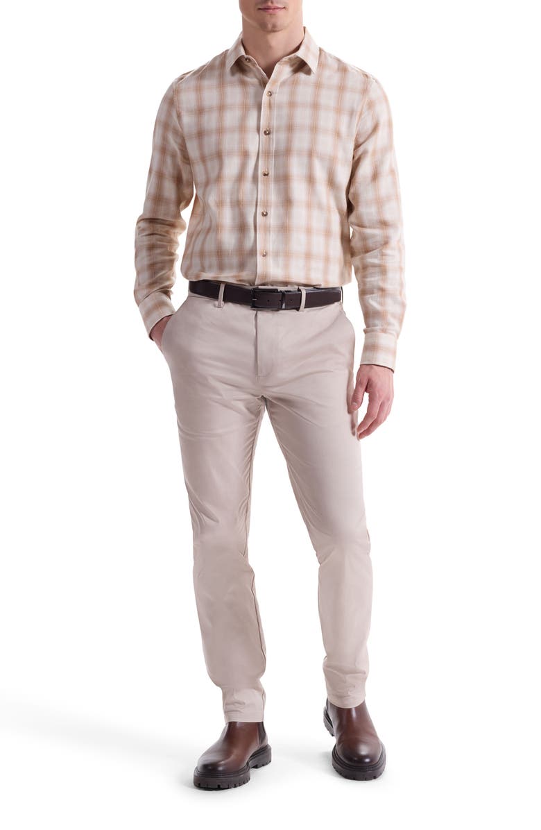 Bugatchi Julian Shaped Fit Plaid Button-Up Shirt, Alternate, color, Camel