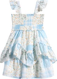 Iris & Ivy Kids' Flutter Sleeve Patchwork Print Smocked Bodice Party Dress