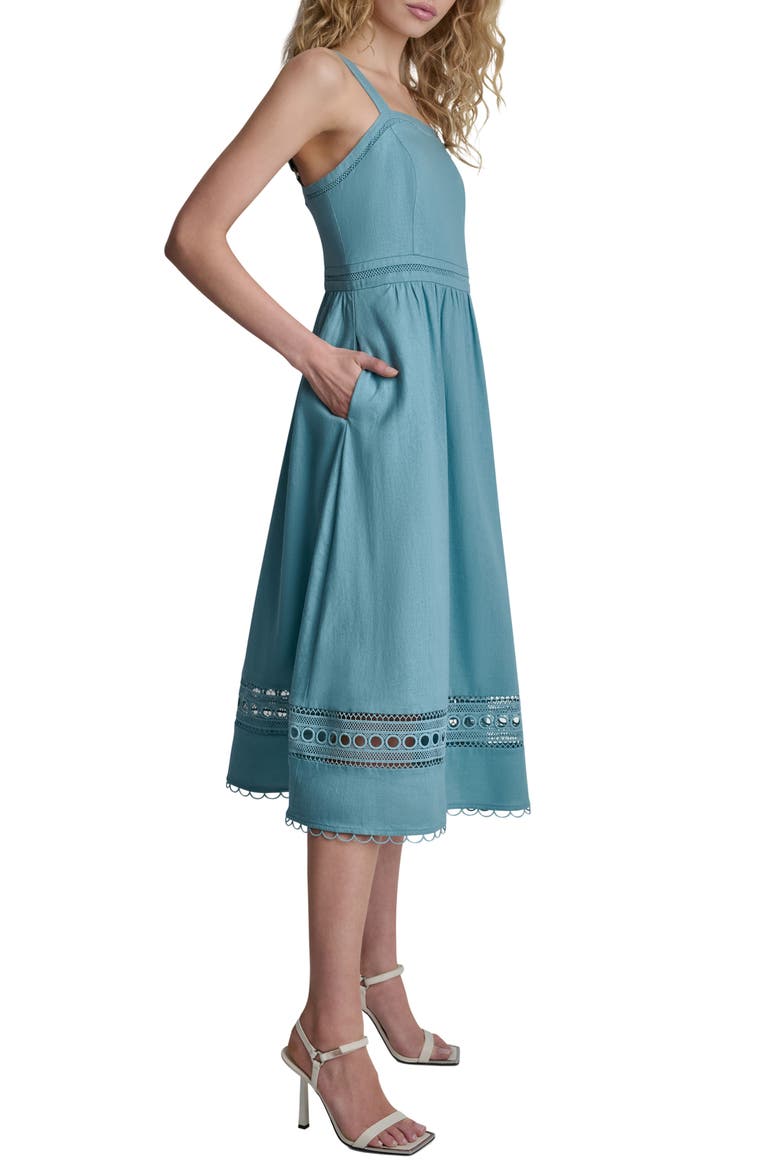 Eyelet Embroidery Linen Blend A-Line Dress, Alternate, color, CAMEO BLUE