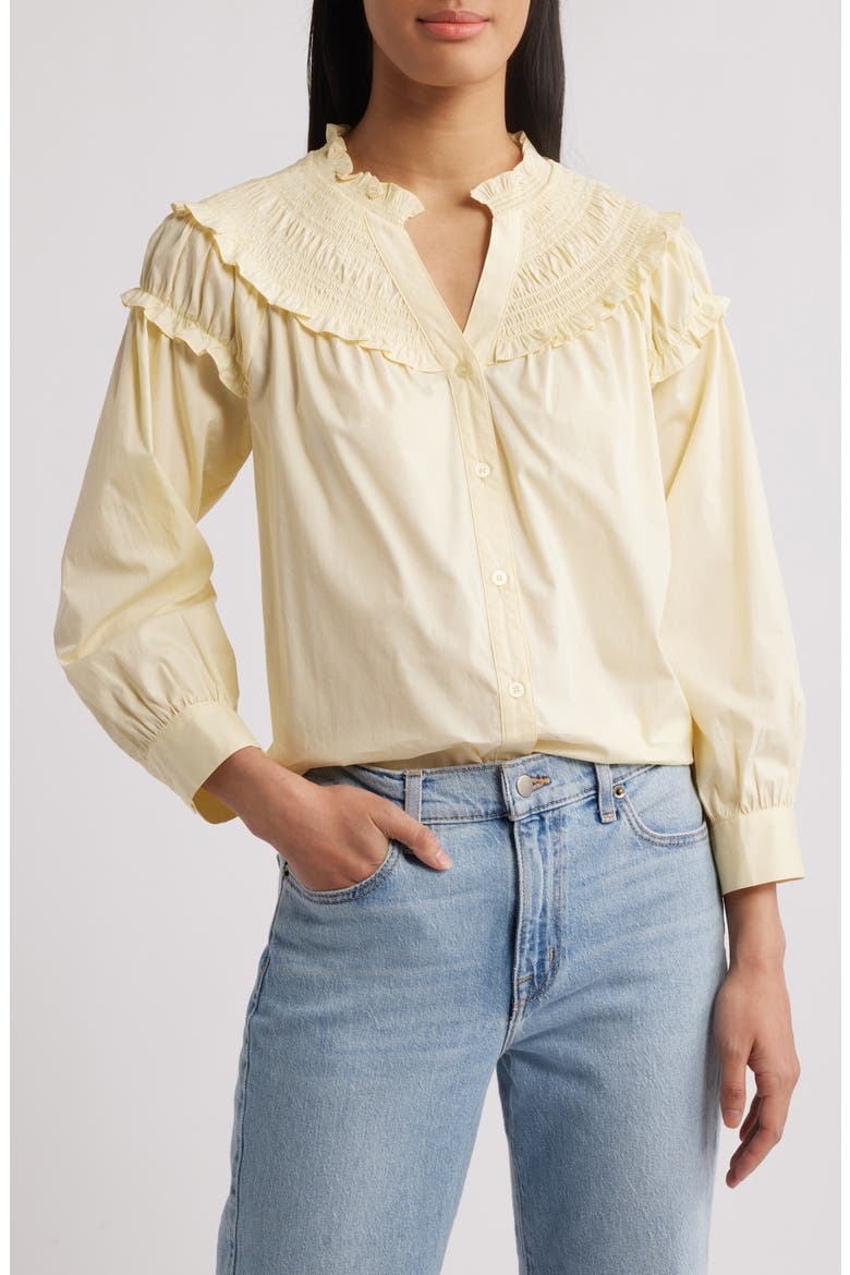 Smoked Yoke Ruffle Shirt, Main, color, BUTTERCREAM