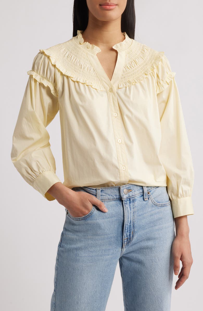 Wit & Wisdom Smoked Yoke Ruffle Shirt, Main, color, Buttercream