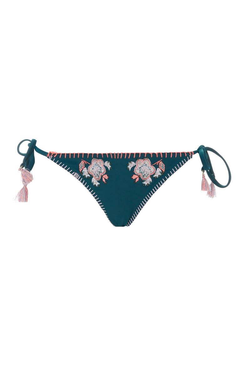 Embroidered Side Tie Bikini Bottoms, Alternate, color, GREEN MULTI