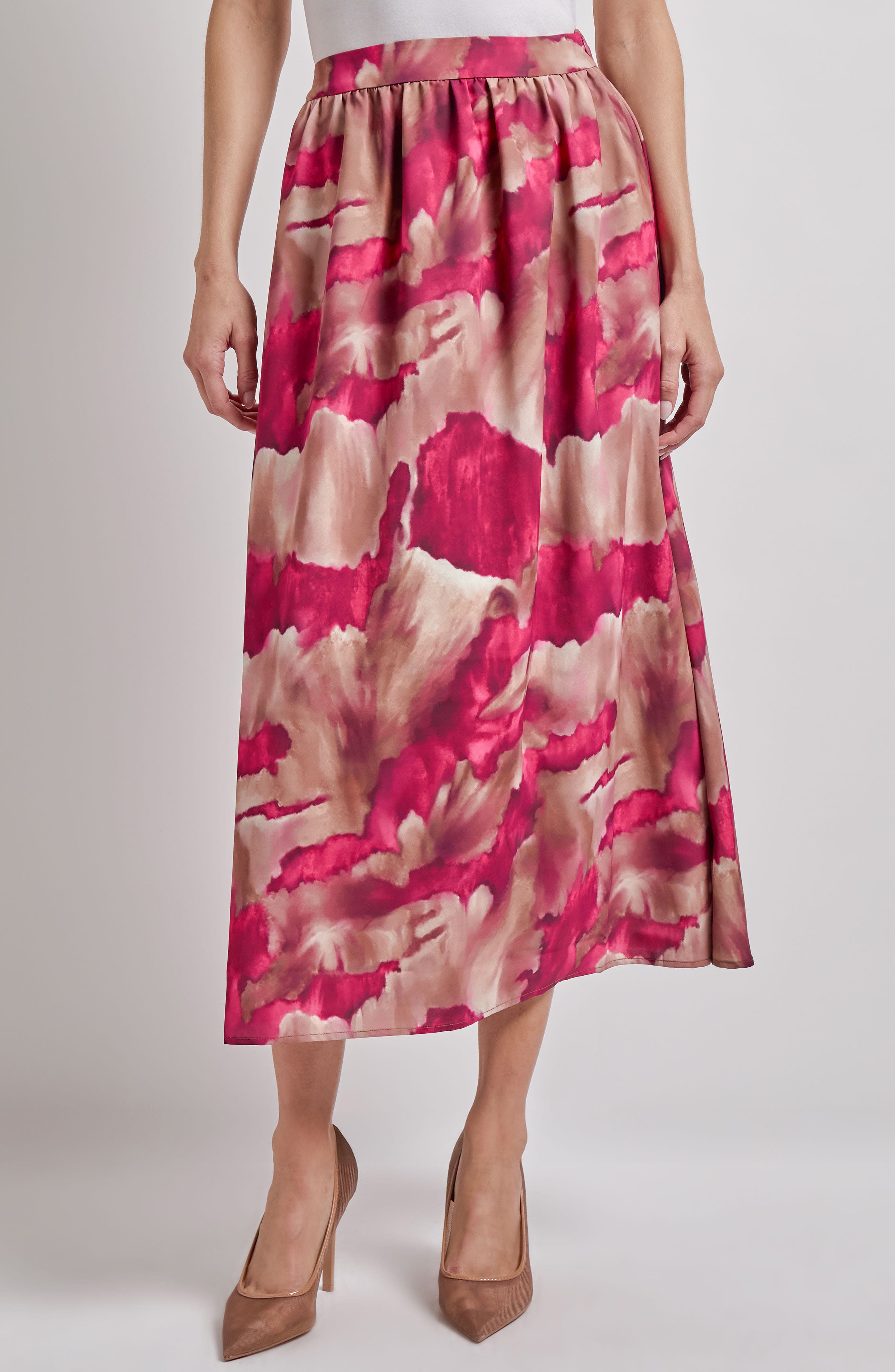 Watercolor Print Midi Skirt