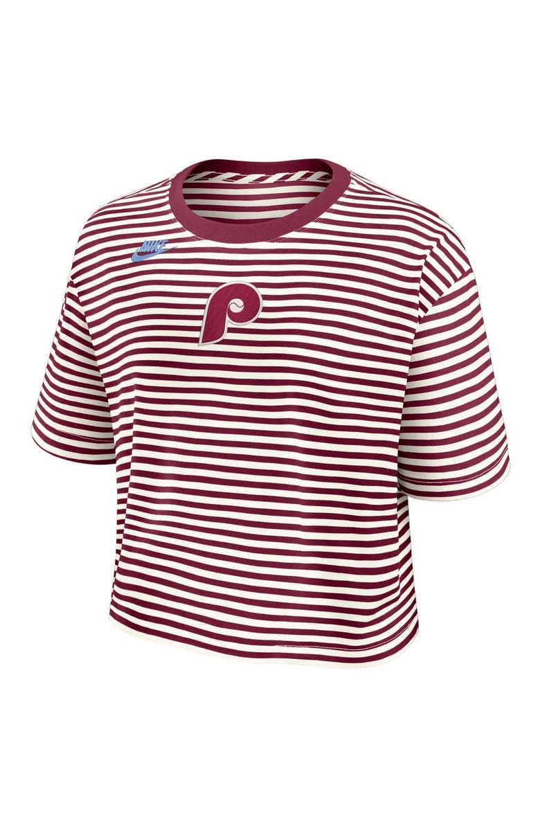 Nike Women's Nike Burgundy/Cream Philadelphia Phillies Cooperstown Collection Striped Cropped T-Shirt, Alternate, color, Burgundy