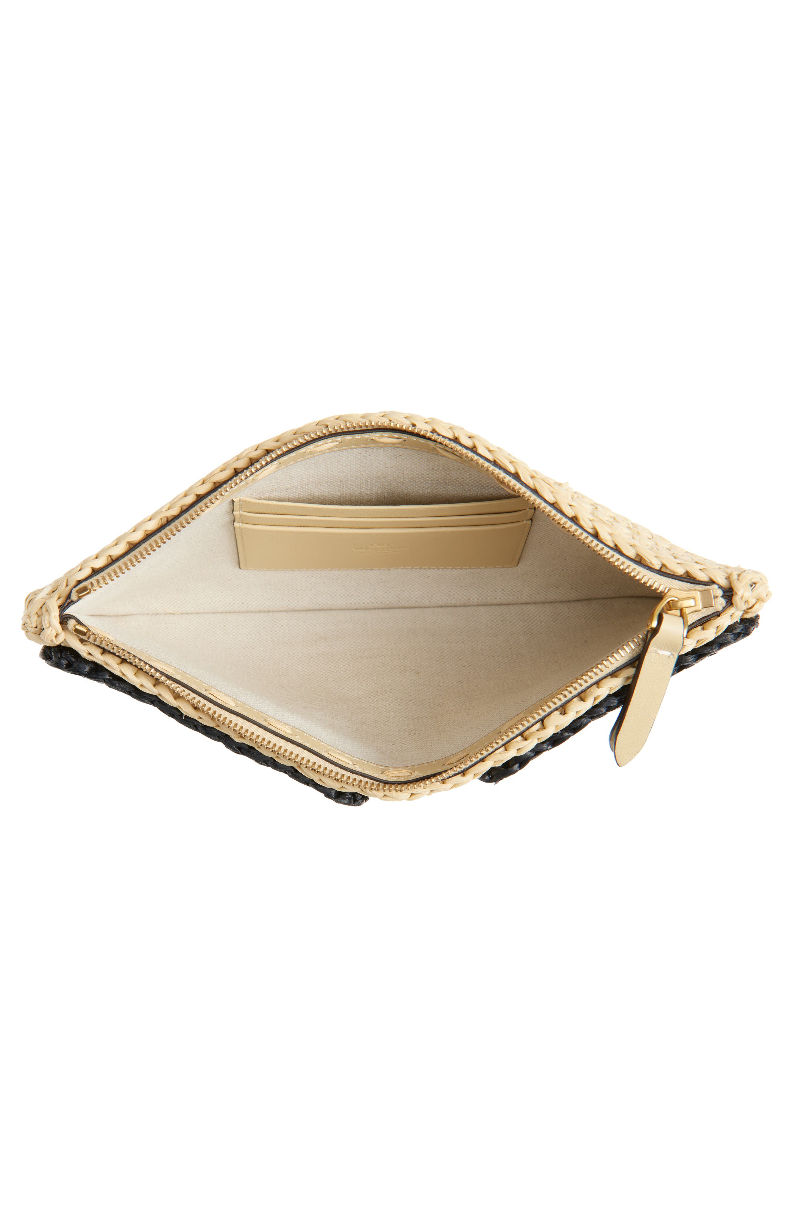 Valentino Garavani Viva Superstar Raffia Clutch, Alternate, color, Naturale Nero