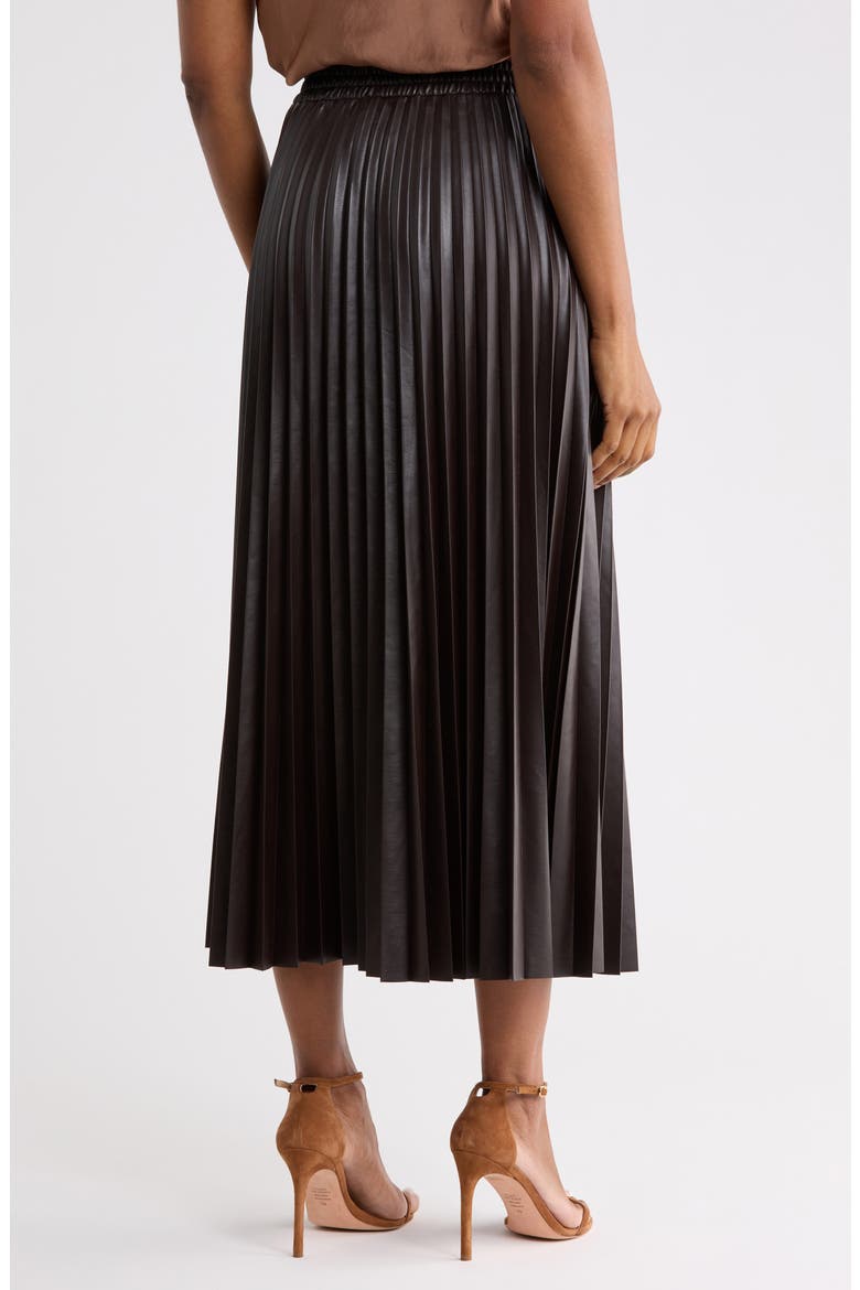 Pleated Faux Leather Midi Skirt, Alternate, color, DK BROWN