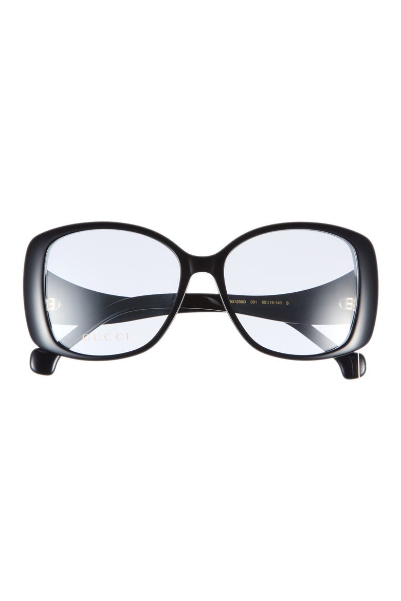 55mm Square Optical Glasses, Main, color, BLACK BLACK TRANSPARENT