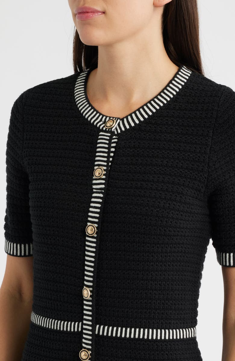 ZOE AND CLAIRE Short Sleeve Structured Sweater Dress, Alternate, color, Black