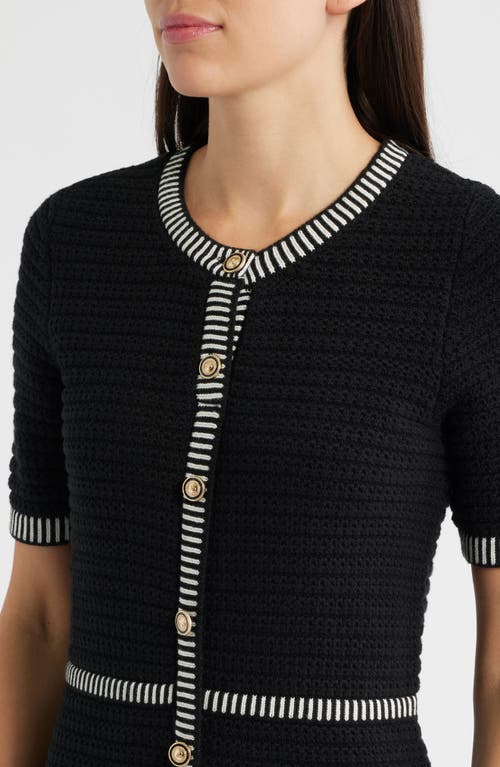Zoe And Claire Short Sleeve Structured Sweater Dress In Black
