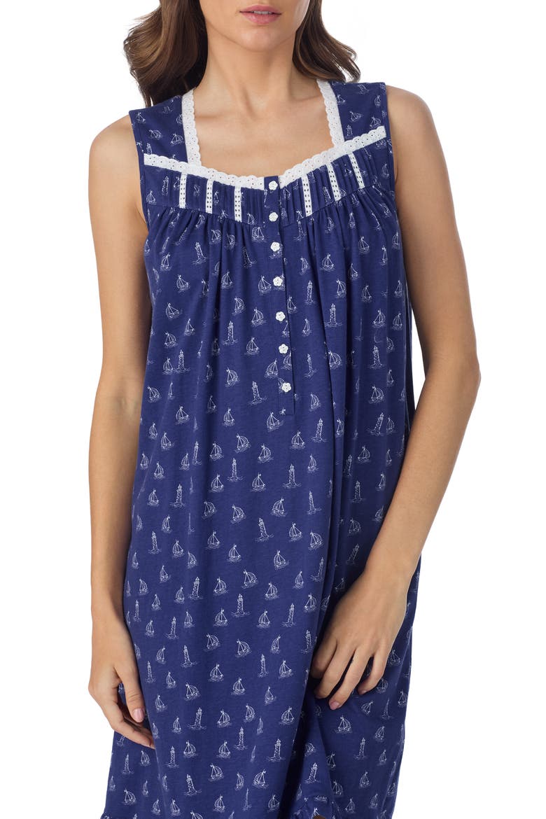 Sleeveless Cotton Jersey Nightgown, Alternate, color, NAVY