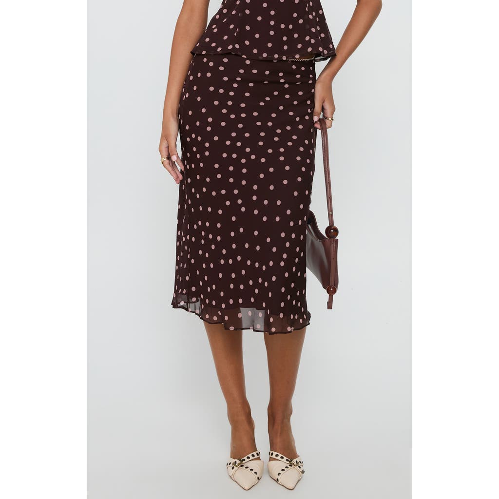 Princess Polly Sydni Dot Bias Cut Midi Skirt In Brown
