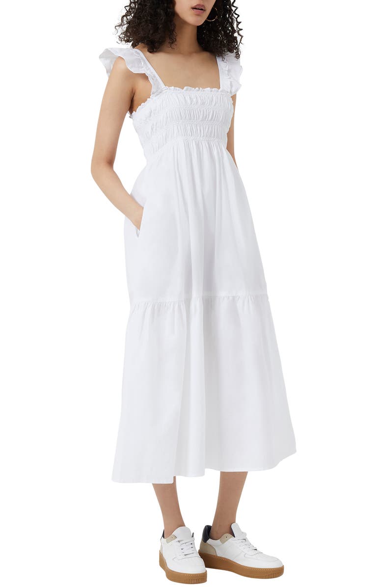 French Connection Isla Smocked Organic Cotton Midi Dress, Main, color,