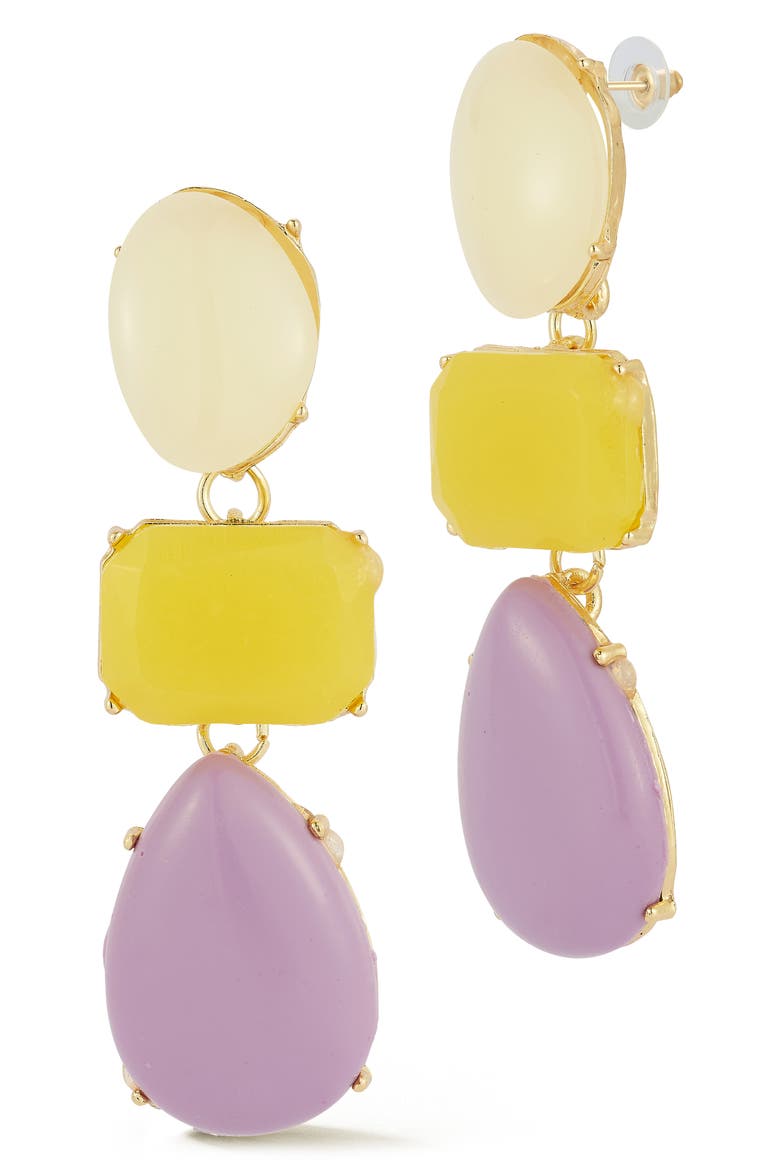 Geometric Triple Stone Drop Earrings, Main, color, PURPLE MULTI/ GOLD