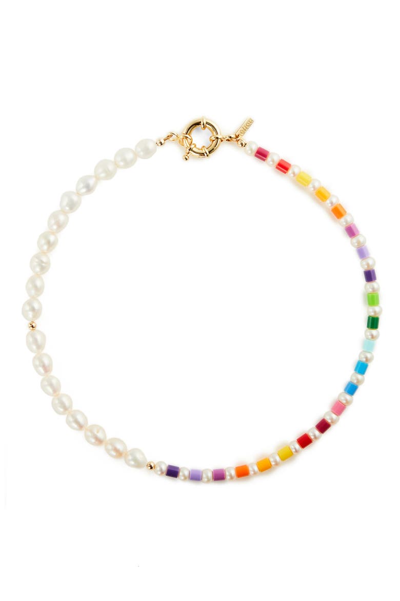 Thasos Bead & Baroque Pearl Necklace, Main, color, GOLD