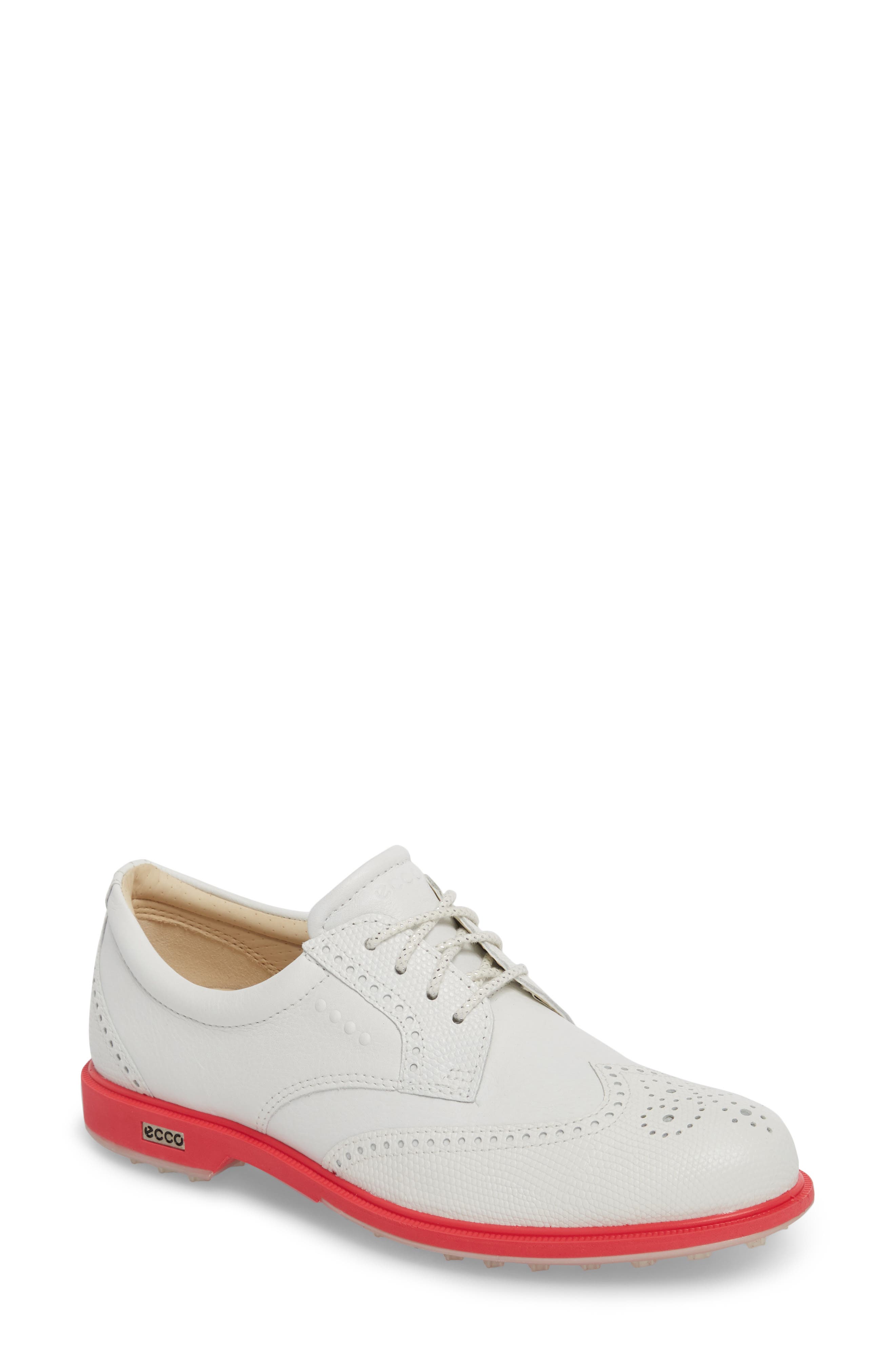 'Tour' Hybrid Wingtip Golf Shoe, Main, color, WHITE LEATHER/ RED