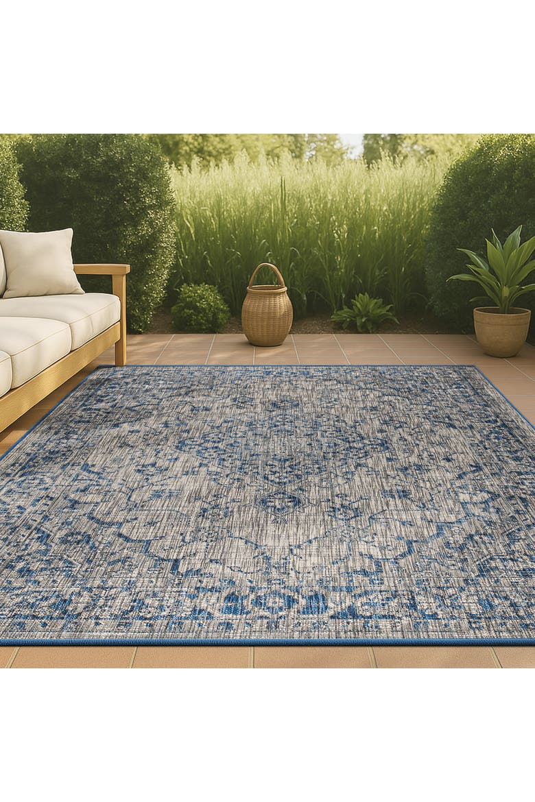 Rozetta Boho Medallion Textured Weave Indoor/Outdoor Area Rug, Alternate, color, Gray/Navy