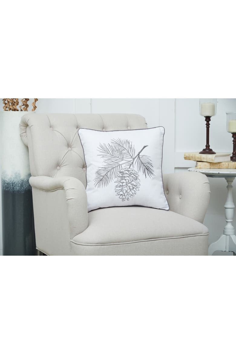 Pinecone Spring Embroidered Christmas Throw Pillow, 18" x 18", Alternate, color, White