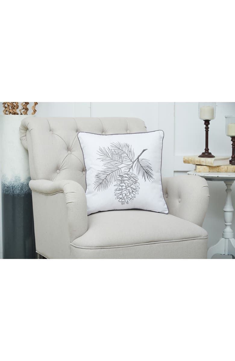 C&F Home Pinecone Spring Embroidered Christmas Throw Pillow, 18" x 18", Alternate, color, White