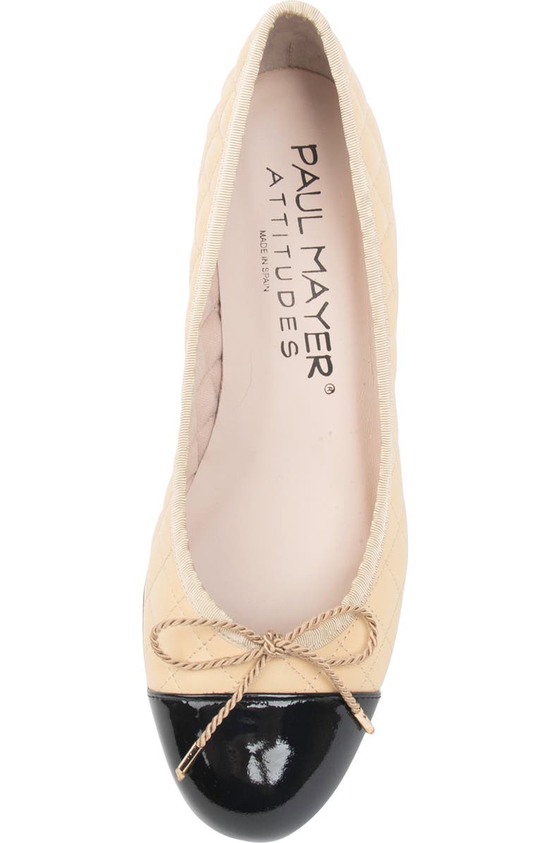 PAUL MAYER Cap Toe Quilted Wedge Pump, Alternate, color, Beige/ Black Patent