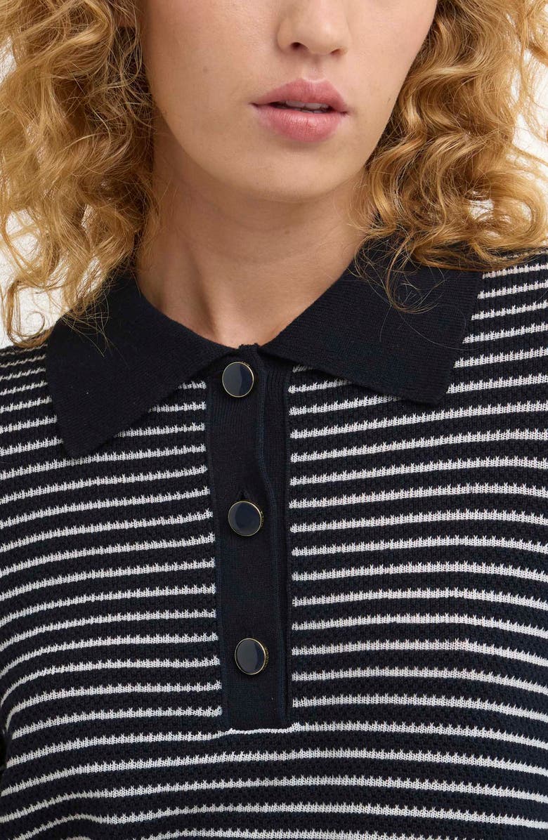 Barbour Inez Stripe Polo Sweater, Alternate, color, Dark Navy Stripe