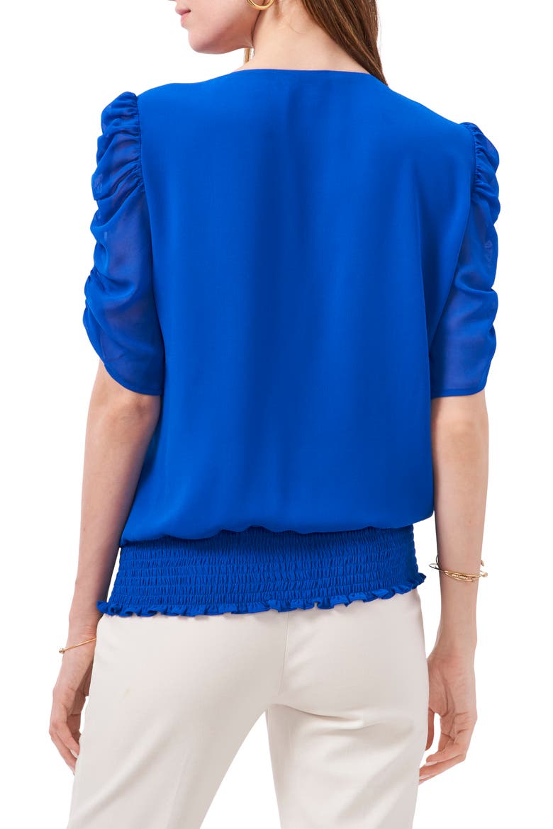 Ruched Sleeve V-Neck Blouse, Alternate, color, ELECTRIC GLOW