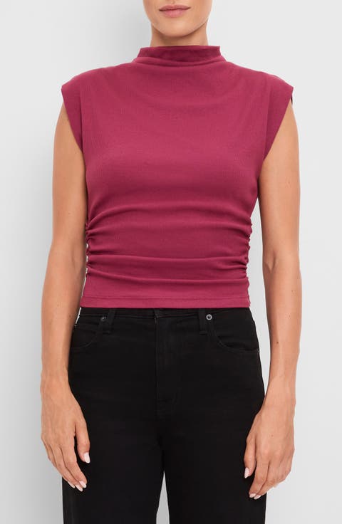 Amara Ruched Cowl Neck Rib T-Shirt
