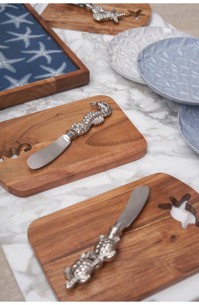 Gallerie II Sea Turtle Coastal Cheese Board Server with Metal Spreader Set of 2, Alternate, color, Silver