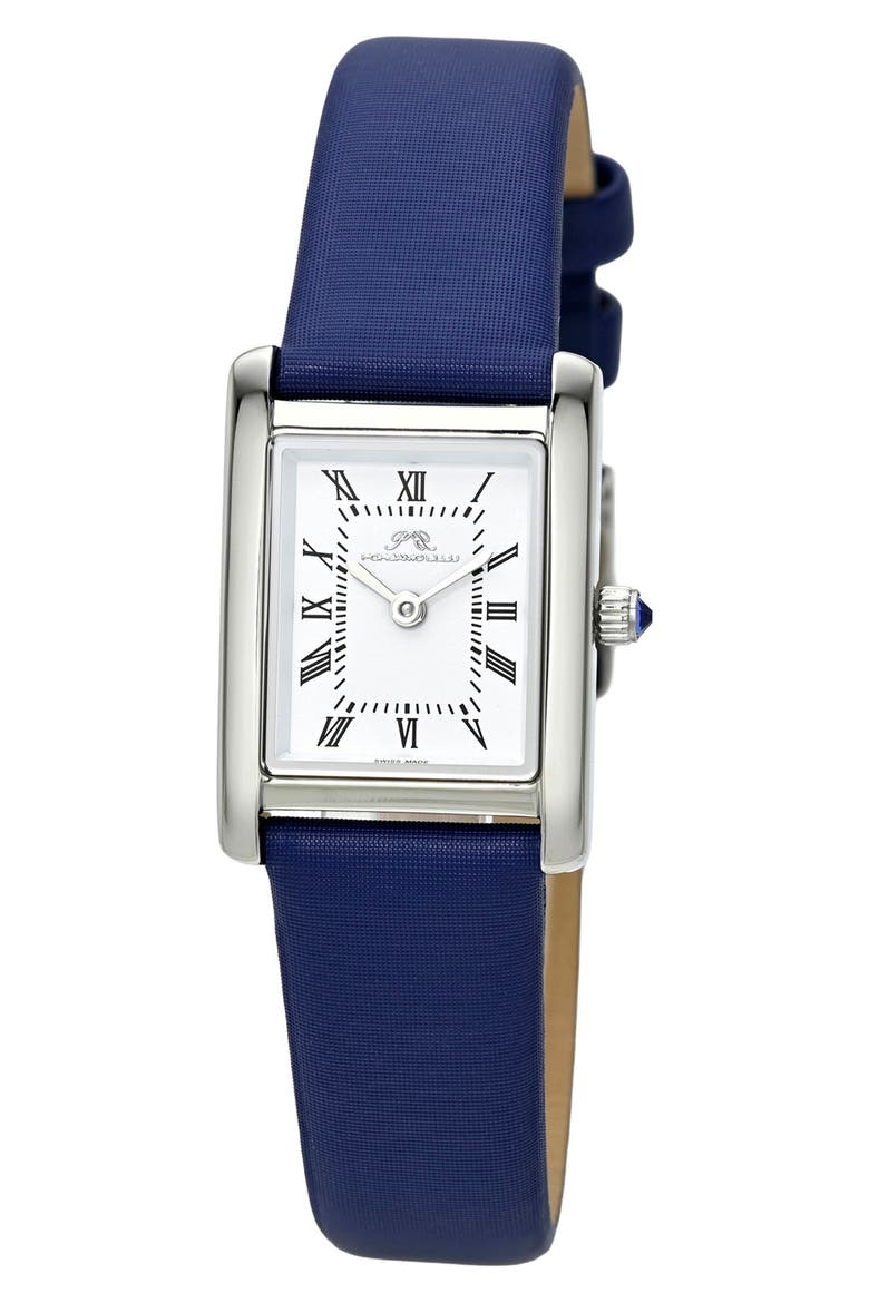 Karolina Leather Strap Watch, 21.5mm x 30mm, Main, color, BLUE/ SILVER