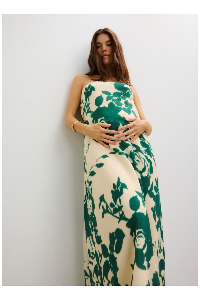 The Dahlia Strapless Dress, Alternate, color, Green Botanical Blossom