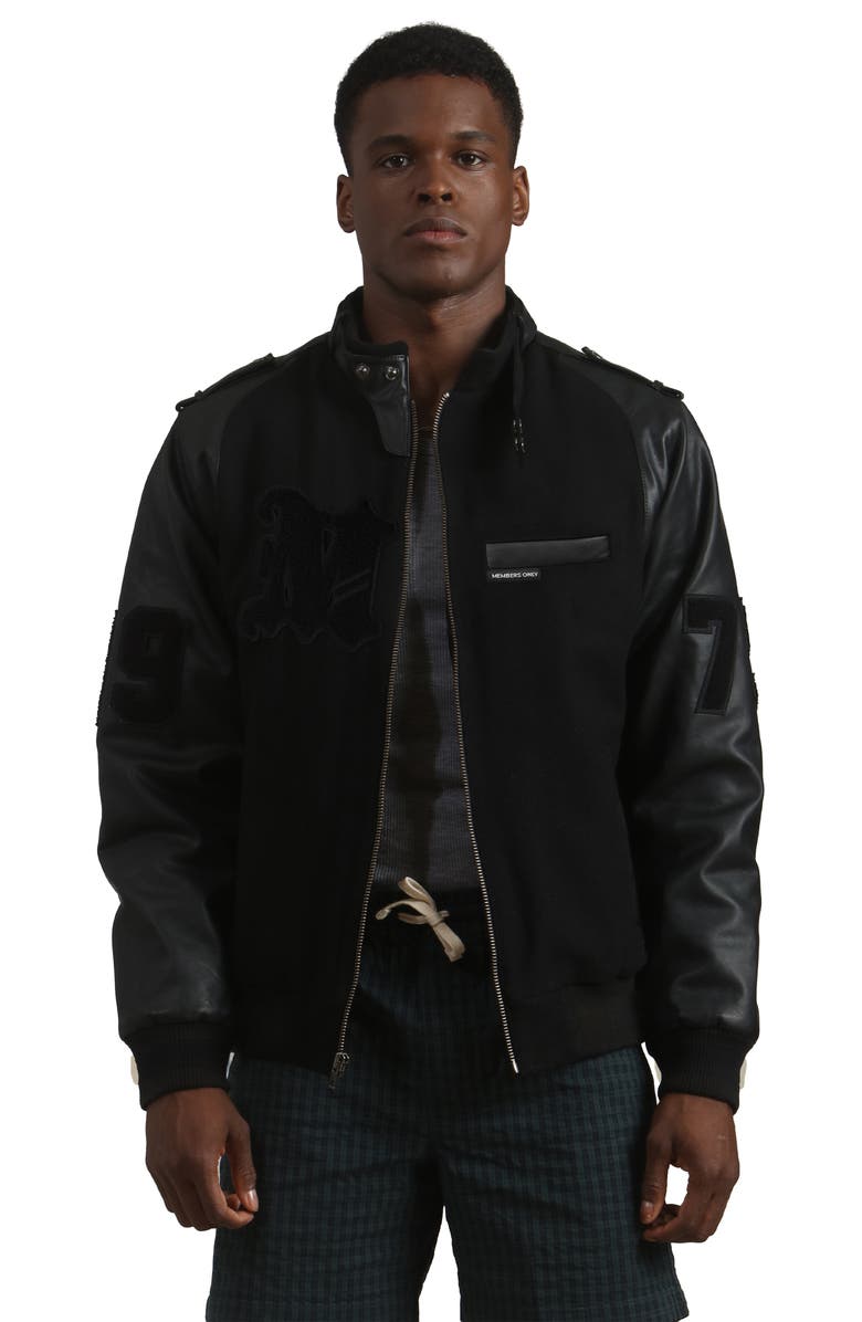 Members Only Men's Varsity Jacket, Main, color, Black
