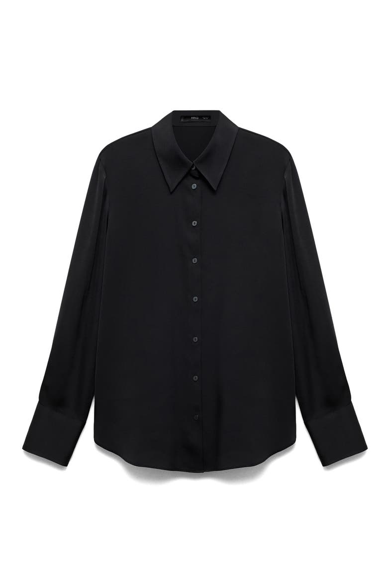 Satin Button-Up Shirt, Alternate, color, BLACK