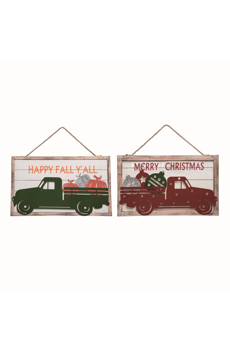 Transpac Multicolor Reversible Christmas Truck Wall Decor for Holiday Home, Main, color, Multicolor