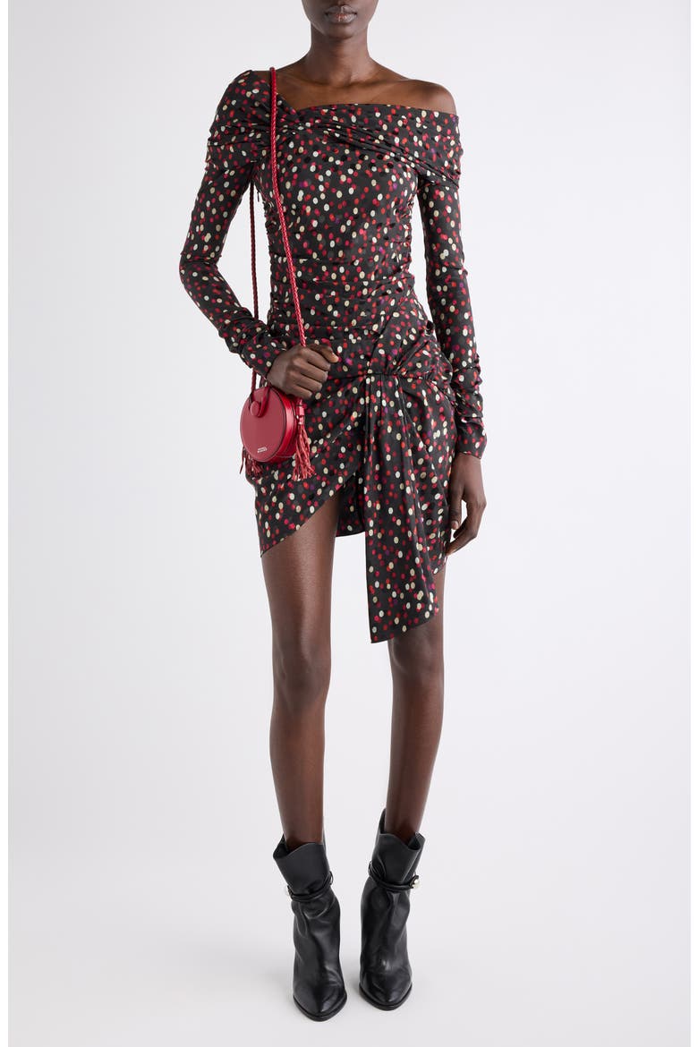 Elara Polka Dot Long Sleeve minidress, Alternate, color, BLACK/ RED
