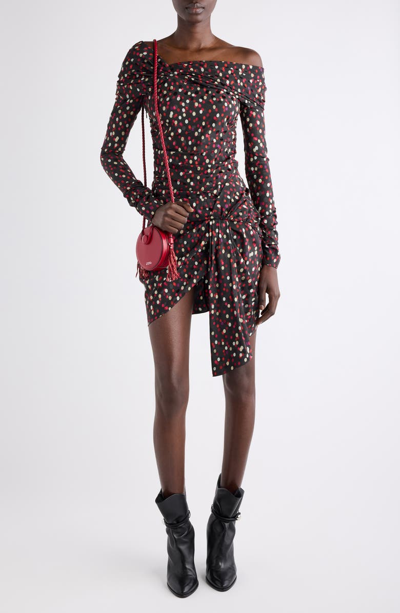 Isabel Marant Elara Polka Dot Long Sleeve minidress, Alternate, color, Black/ Red