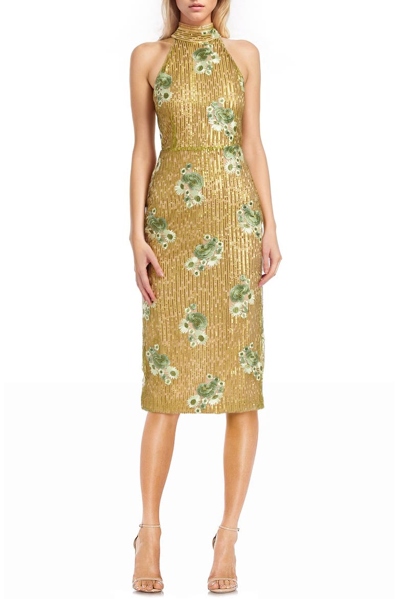 Floral Embroidery Sequin Sheath Dress, Main, color, CITRUS