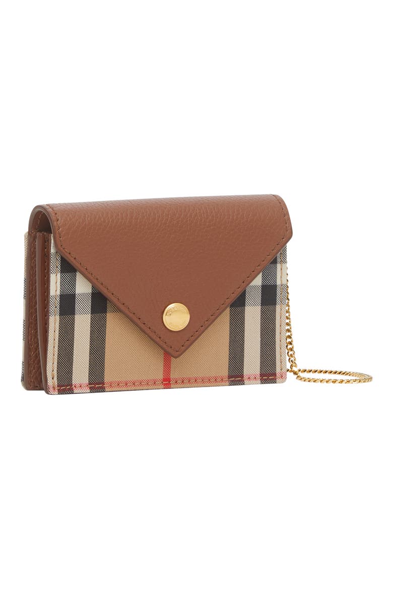 Jade Vintage Check Card Case on a Chain, Alternate, color, TAN