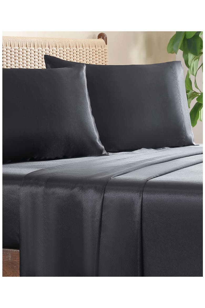 Silky Satin Sheet Set, Alternate, color, JET BLACK