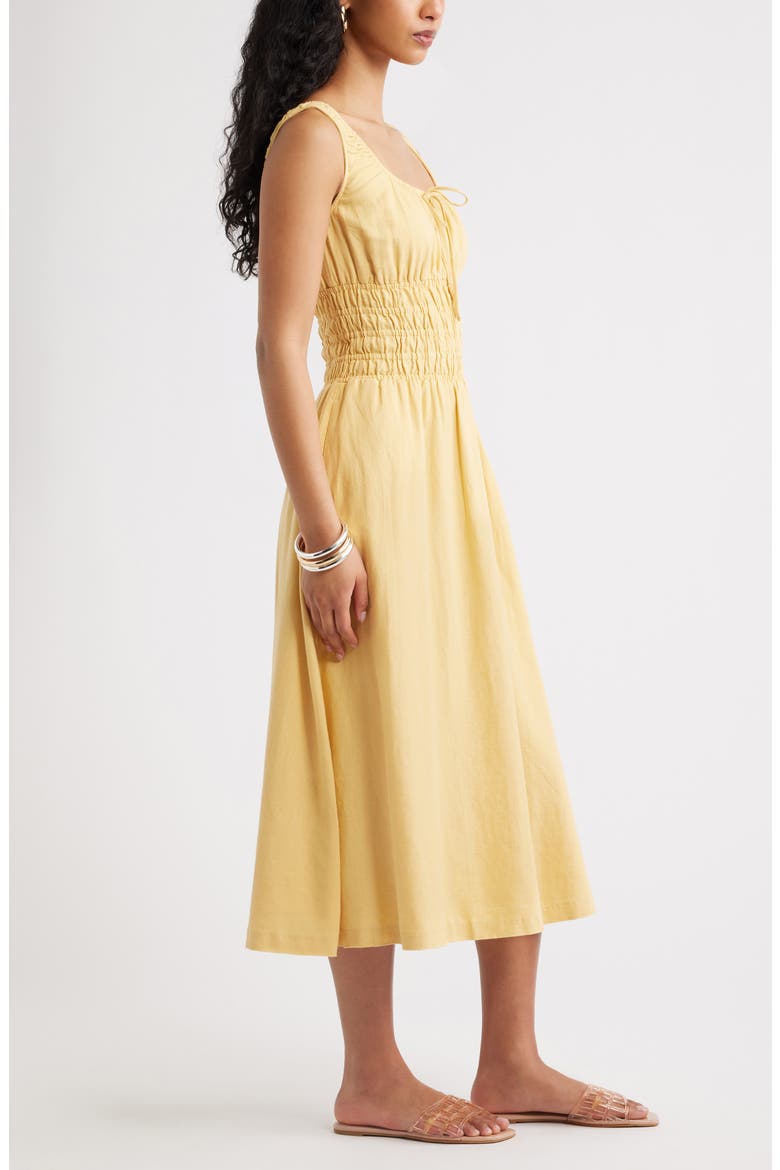 Smocked Waist Midi Dress, Alternate, color, YELLOW SAHARA
