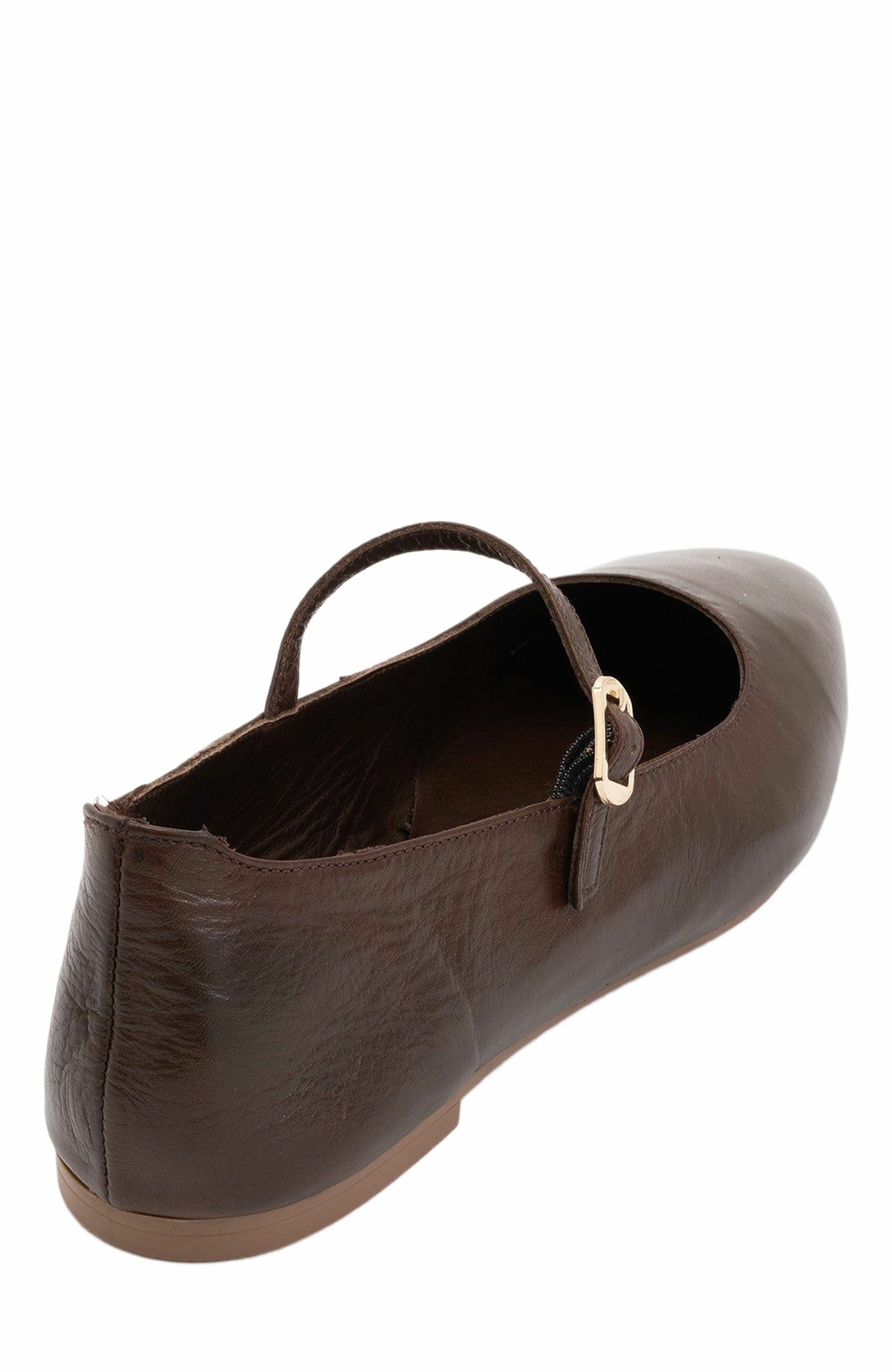 Forever & Always Shoes Lara Leather Mary Jane Flats, Alternate, color, Brown Leather